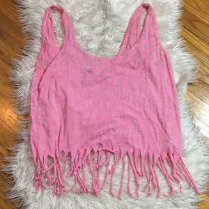 XL Pink Fringe Cheetah Print Crop Top